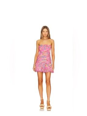 HEMANT & NANDITA Pink Strapless Floral Mini Dress